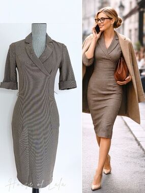 Le Château Taupe Tailored Sheath Dress | Mad Men Office Chic | Quiet Luxury